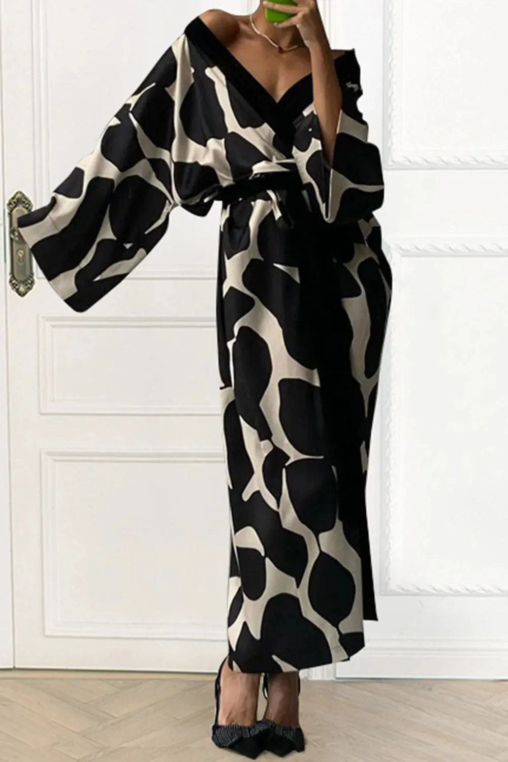Printed Tie Front Longline Lounge Nightgown Cow Print Sleep Dresses - Tophatter Daily Deals